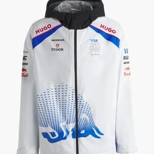 HUGO Men's Blue and White Windbreaker Racing